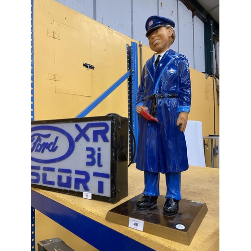 48 - AN ESSO FORECOURT ATTENDANT FIGURE ON A WOODEN PLINTH MADE IN ENGLAND 56159 - 54 CM NOT INCLUDING TH... 