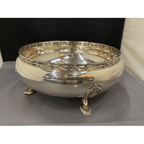 4A - A HALLMARKED BIRMINGHAM SILVER FOUR FOOTED BOWL ENGRAVED GROSS WEIGHT 586 GRAMS