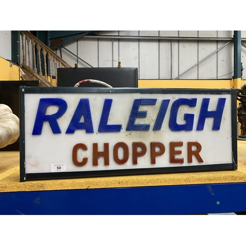 50 - A RALEIGH CHOPPER ILLUMINATED LIGHT BOX SIGN - 59.5CM X 24CM X 10CM