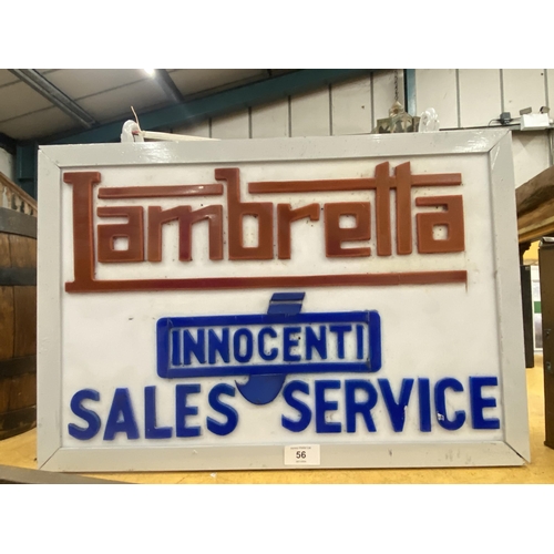 56 - A LAMBRETTA INNOCENTI SALES SERVICE ILLUMINATED LIGHT BOX SIGN COMPLETE WITH HANGING BRACKETS