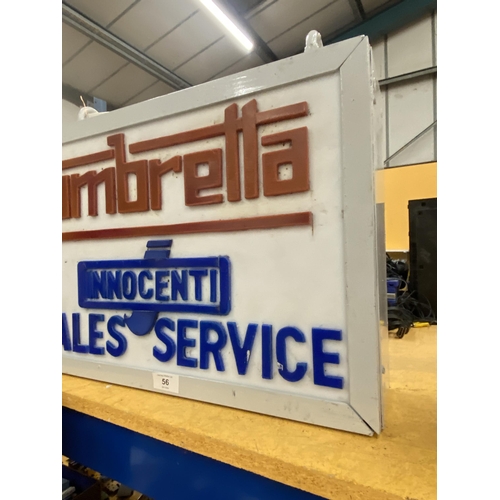 56 - A LAMBRETTA INNOCENTI SALES SERVICE ILLUMINATED LIGHT BOX SIGN COMPLETE WITH HANGING BRACKETS