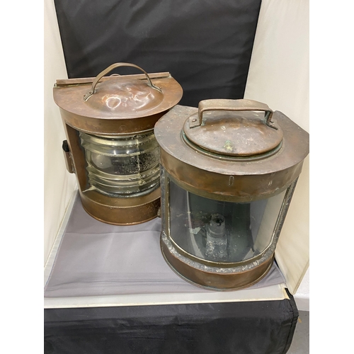 57 - A PAIR OF COPPER SHIP LANTERNS POSSIBLY STARBOARD AND PORT BUT NOT MARKED