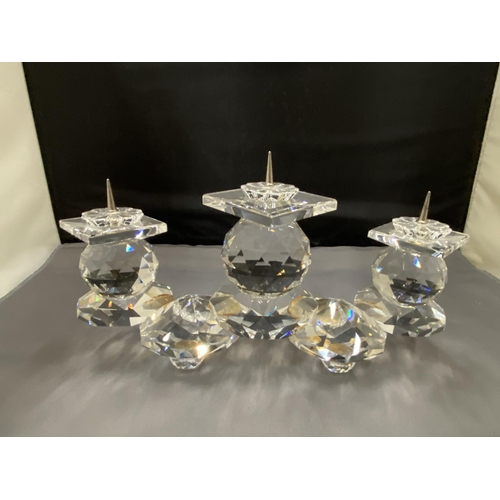 9 - A SWAROVSKI CRYSTAL TRIPLE CANDLESTICK ART 7600 NR115 11CM X 22CM