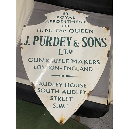 44 - A LARGE ENAMEL SIGN J PURDEY AND SONS LTD GUN AND RIFLE MAKERS