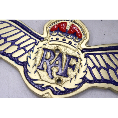 142 - AN RAF METAL PLAQUE, WIDTH 29CM