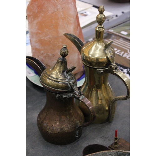 152 - TWO BRASS MIDDLE EASTERN COFFEE POTS