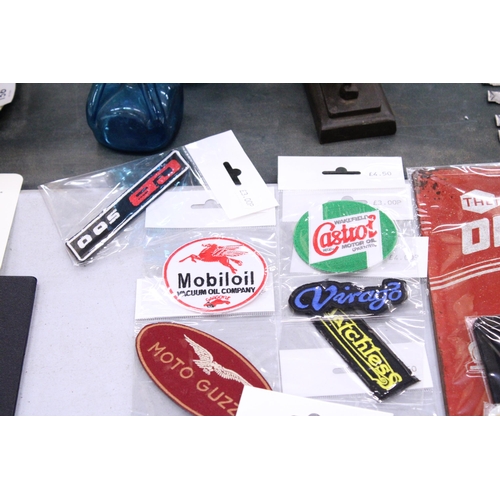 160 - TWENTY SEW ON MOTORING THEMED BADGES TO INCLUDE REPSOL, MOBILOIL, TT ISLE OF MAN, ETC - ALL AS NEW I... 