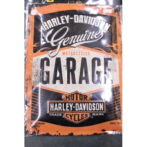 162 - THREE HARLEY-DAVIDSON THEMED SIGNS TO ALSO INCLUDE A MAGNET BOARD