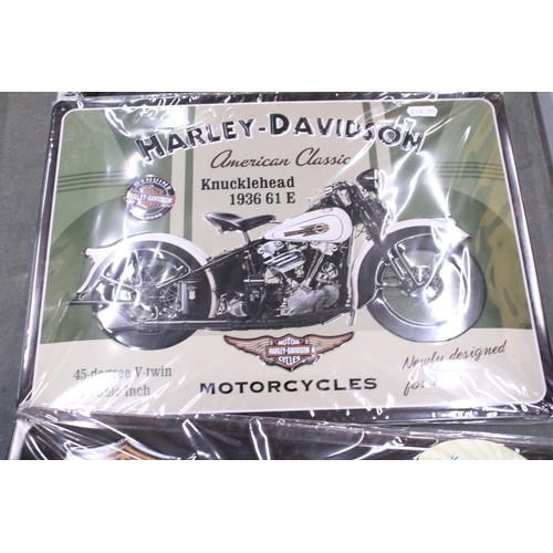 162 - THREE HARLEY-DAVIDSON THEMED SIGNS TO ALSO INCLUDE A MAGNET BOARD