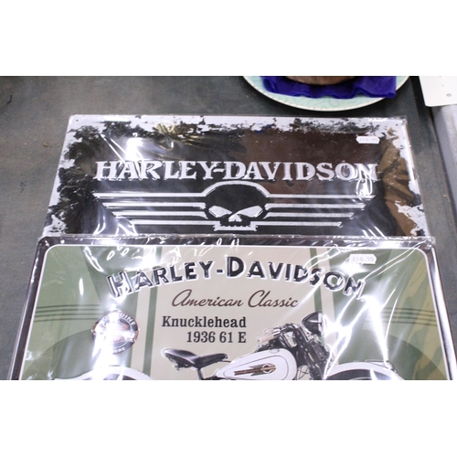 162 - THREE HARLEY-DAVIDSON THEMED SIGNS TO ALSO INCLUDE A MAGNET BOARD