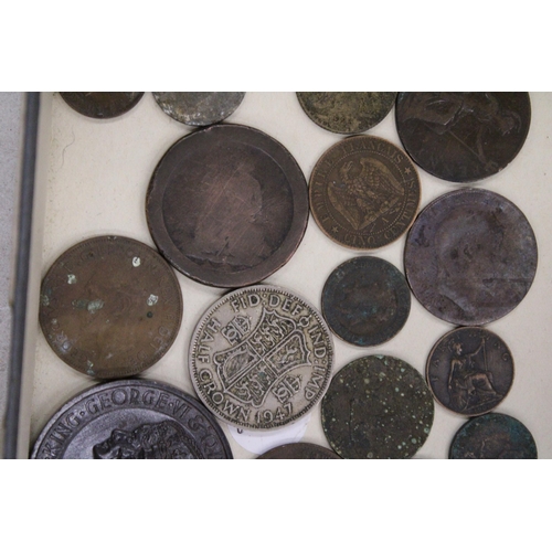 175 - A QUANTITY OF OLD COINS TO INCLUDE A WW2 BRITISH 1937 GEORGE VI & ELIZABETH CORONATION BRONZE MEDAL