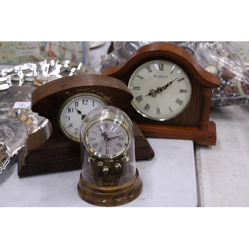 182 - THREE MANTLE CLOCKS TO INCLUDE W.M. WIDDOP, ANNIVERSARY CLOCK, ETC.,