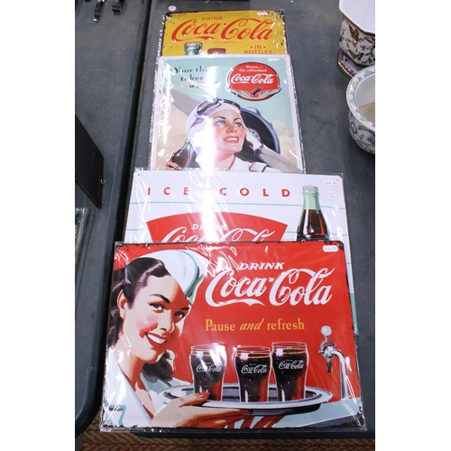 203 - FOUR LARGE METAL COCA-COLA ADVERTISING SIGNS