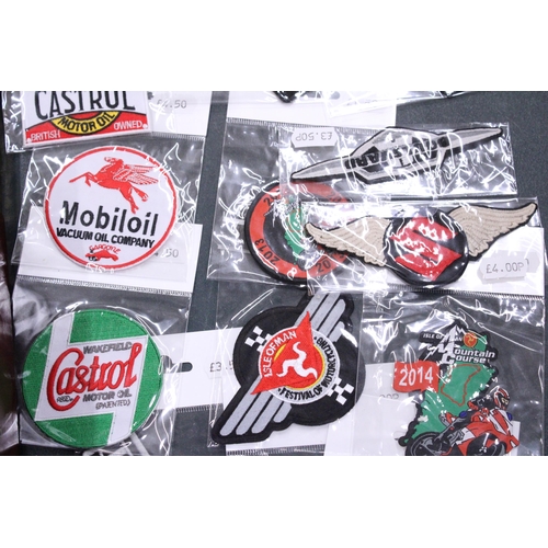 206 - TWENTY MOTORCYCLE SEW ON PATCHES TO INCLUDE KAWASAKI, HONDA, CASTROL, ETC