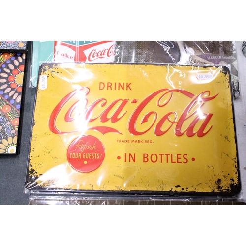 215 - SIX METAL ADVERTISING SIGNS TO INCLUDE COCA-COLA, ETC