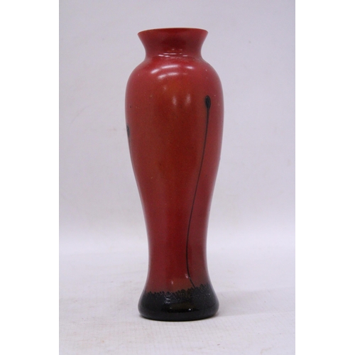 218 - A FLAME RED CAITHNESS STYLE CASED GLASS VASE, HEIGHT  25CM