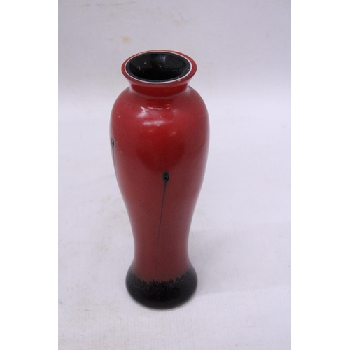 218 - A FLAME RED CAITHNESS STYLE CASED GLASS VASE, HEIGHT  25CM