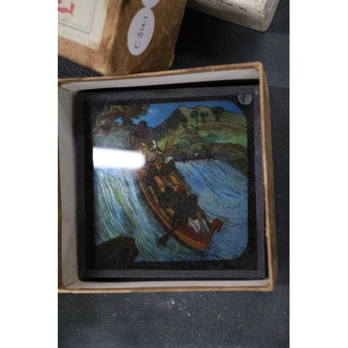 223 - THREE BOXES OF COLOURED LANTERN SLIDES TO INCLUDE LIFE IN AFRICA AND TWO OF BUTTERFLIES AND MOTHS