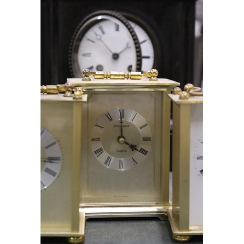 225 - THREE BRASS CARRIAGE CLOCKS