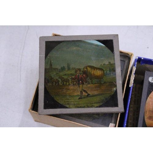 230 - THREE BOXES OF COLOURED LANTERN SLIDES TO INCLUDE TWO RELATING TO LONDON AND DICK WHITTINGTON