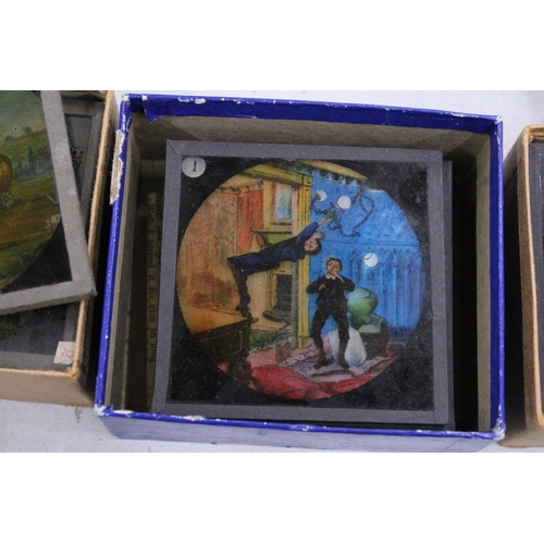 230 - THREE BOXES OF COLOURED LANTERN SLIDES TO INCLUDE TWO RELATING TO LONDON AND DICK WHITTINGTON