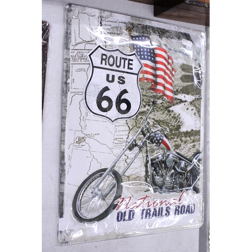 240 - FOUR METAL SIGNS TO INCLUDE HARLEY-DAVIDSON AND ROUTE 66