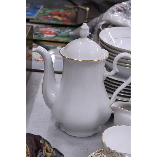 243 - A COLLECTION OF CHINA PLATES, SIDE PLATES, BOWLS, A TEA POT, COFFEE POT, CREAM JUG, SUGAR BOWL, CUPS... 