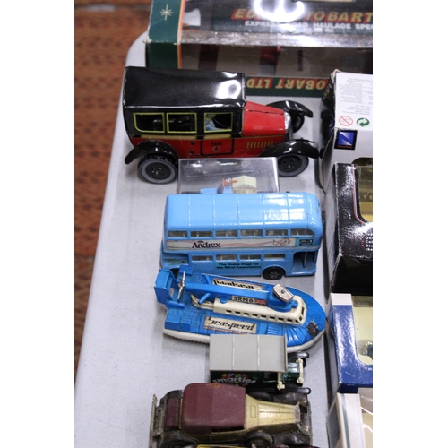 251 - A QUANTITY OF MODELS CARS, A HOVERCRAFT, BUS, BOXED EDDIE STOBART LORRY, ETC - SOME BOXED