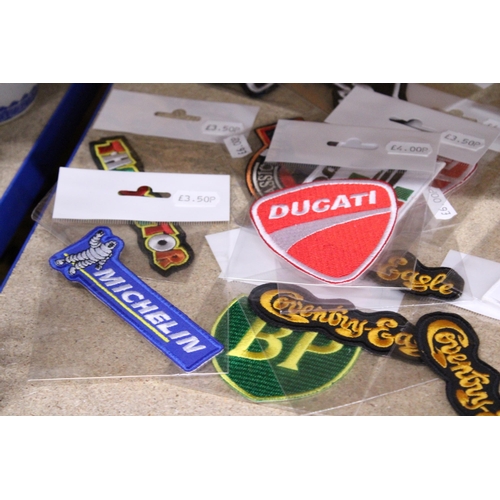 261 - TWENTY MOTORCYCLE SEW ON PATCHES TO INCLUDE TRIUMPH, DUCATI, MICHELIN, ETC