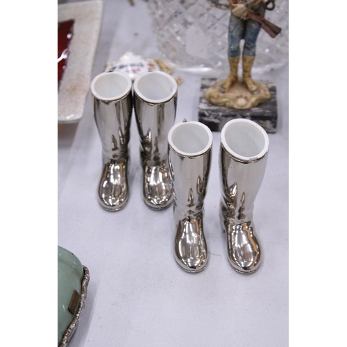 87 - TWO PAIRS OF VINTAGE SILVER PLATED RIDING BOOT DRINK MEASURES