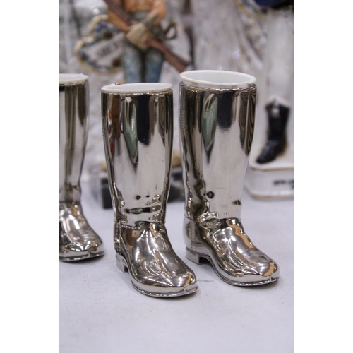 87 - TWO PAIRS OF VINTAGE SILVER PLATED RIDING BOOT DRINK MEASURES