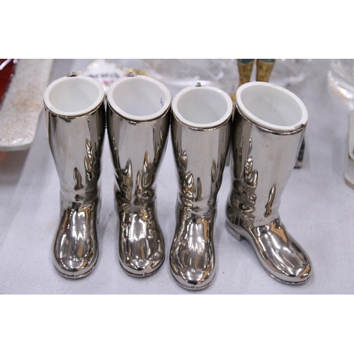 87 - TWO PAIRS OF VINTAGE SILVER PLATED RIDING BOOT DRINK MEASURES