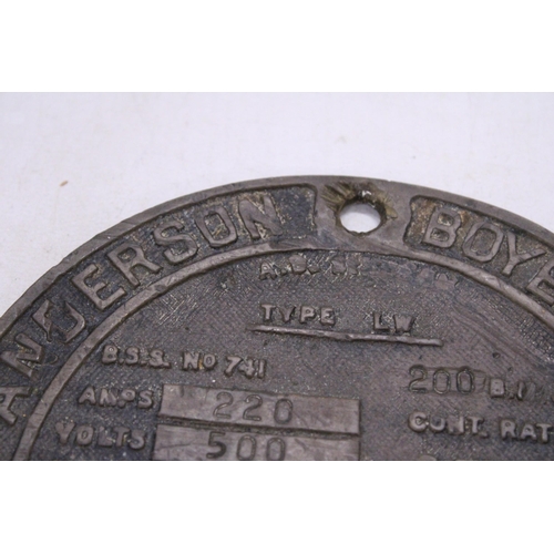 93 - A HEAVY CAST ANDERSON & BOYES OF MOTHERWELL WALL PLAQUE