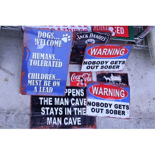 FIFTEEN VARIOUS NOVELTY TIN SIGNS
