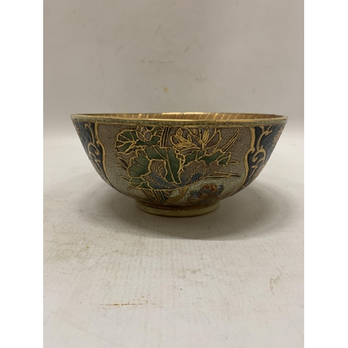 368 - A FOOTED JAPANESE SATSUMA BOWL - 9 CM (H) 20.5 CM (D)