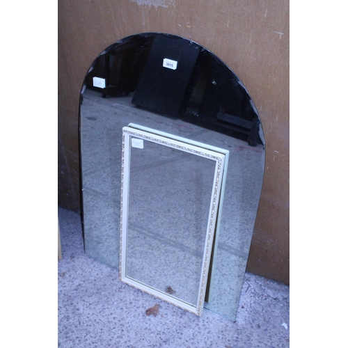 A DOME TOP FRAMELESS MIRROR AND FRAMED WALL MIRROR, 23" X 13"