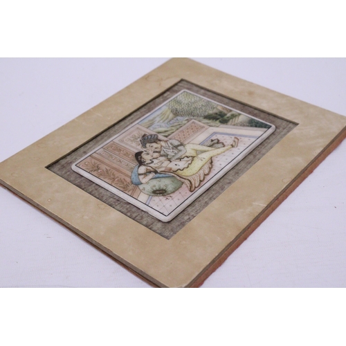 370 - AN INDIAN MINIATURE PAINTING IN A FRAMED BOOK