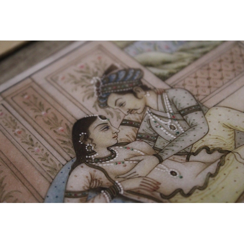 370 - AN INDIAN MINIATURE PAINTING IN A FRAMED BOOK