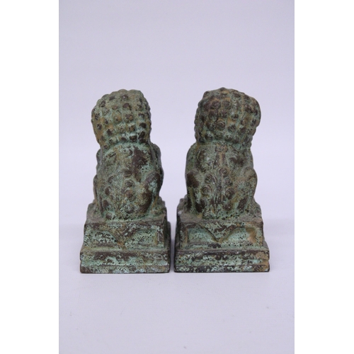 373 - A PAIR OF ANTIQUE POSSIBLY BRONZE CHINESE FOO DOG/LION BEAST STATUES