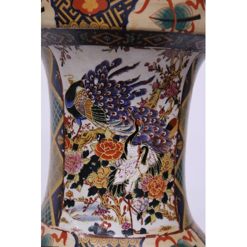 377 - A TALL VINTAGE DECORATIVE CHINESE CERAMIC VASE WITH BIRDS, PEONY AND BLOSSOM DETAIL - APPROX 60 CM