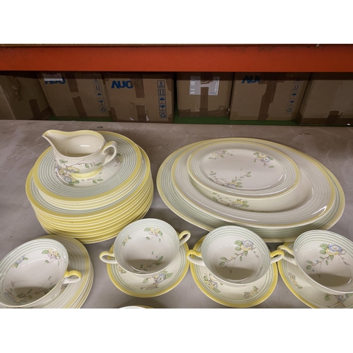 1203 - A QUANTITY OF VINTAGE ROYAL DALTON YELLOW FLORAL DINNER WARE TO INCLUDE VARIOUS SIZES OF PLATES, SOU... 