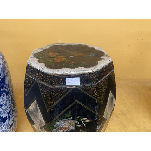 391 - A CHINESE HAND PAINTED RICE BARREL - 46 CM