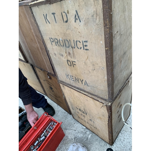 SIX VINTAGE WOODEN TEA CHESTS