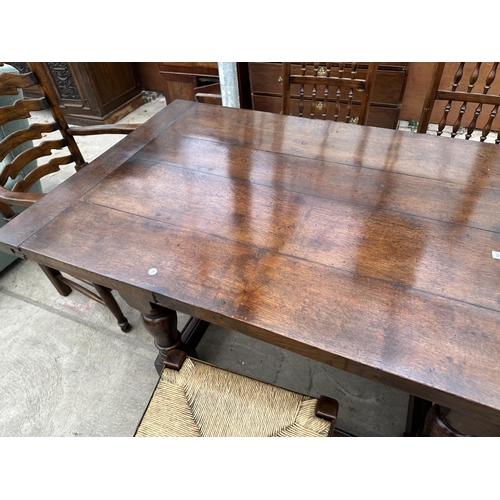 3111 - AN OAK JACOBEAN STYLE SIX LEG REFECTORY DINING TABLE 96