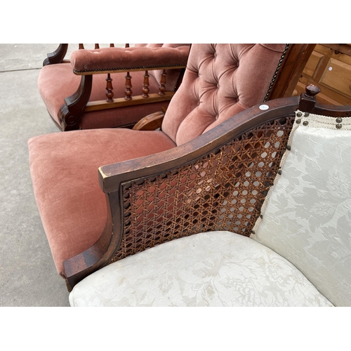 3115 - A PAIR OF BERGERE TUB CHAIRS ON TAPERING FRONT LEGS