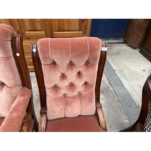 3116 - A VICOTRIAN MAHOGANY LADIES AND GENTLEMANS LOUNGE CHAIRS