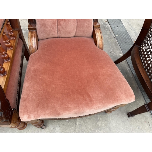 3116 - A VICOTRIAN MAHOGANY LADIES AND GENTLEMANS LOUNGE CHAIRS