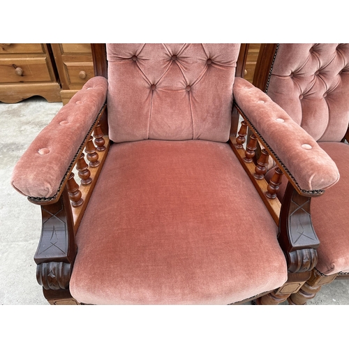 3116 - A VICOTRIAN MAHOGANY LADIES AND GENTLEMANS LOUNGE CHAIRS