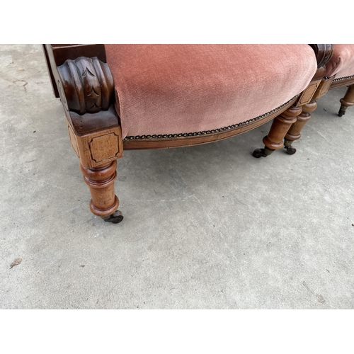 3116 - A VICOTRIAN MAHOGANY LADIES AND GENTLEMANS LOUNGE CHAIRS