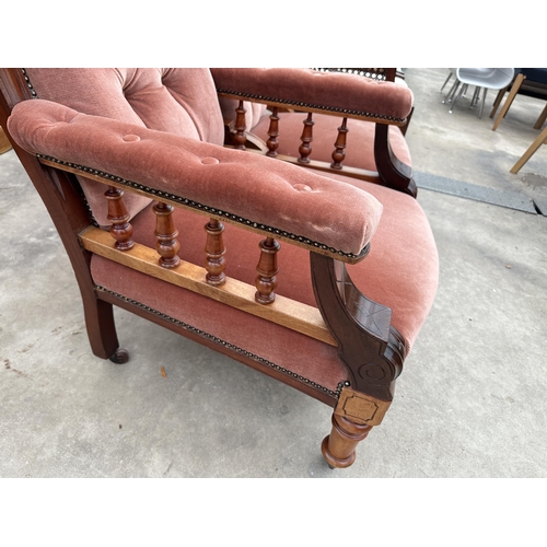 3116 - A VICOTRIAN MAHOGANY LADIES AND GENTLEMANS LOUNGE CHAIRS